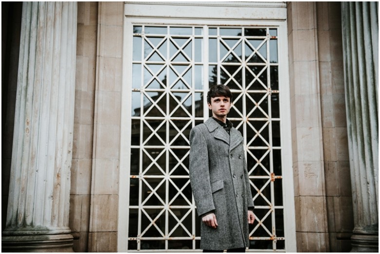 male actor promotional images in an urban setting