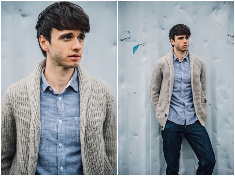 male actor promotional images in an urban setting