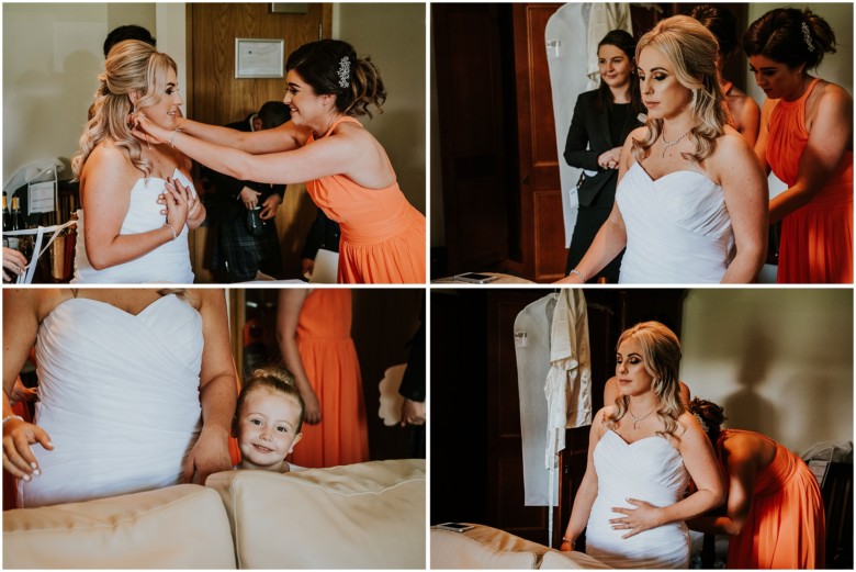 bride and her bridesmaids getting ready